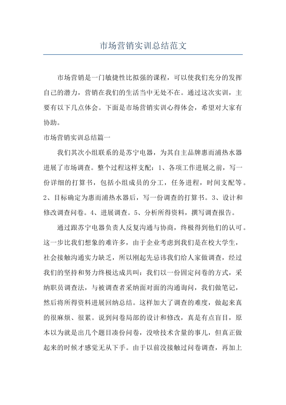 市场营销实训总结范文_第1页