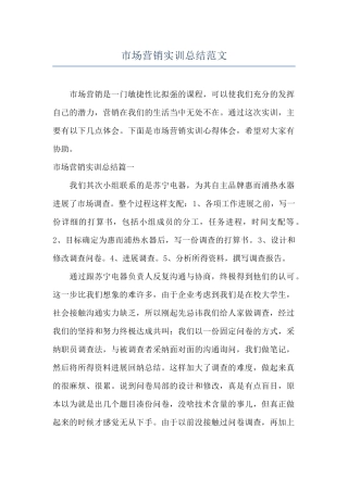 市场营销实训总结范文