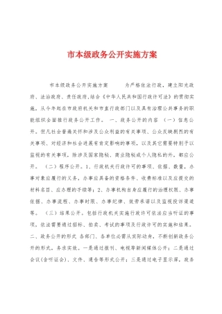市本级政务公开实施方案