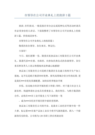 市领导在公司开业典礼上的致辞3篇