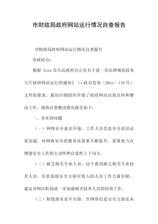 市财政局政府网站运行情况自查报告