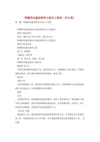 师德师风建设领导小组分工职责