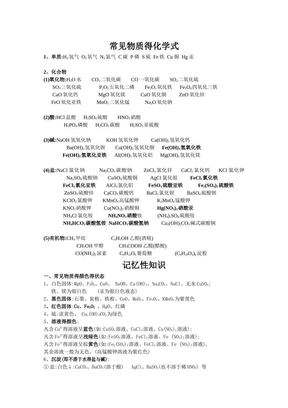 常见物质的化学式、及基础知识_第1页