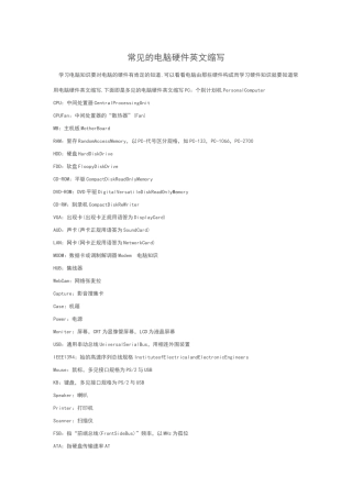 常见的电脑硬件英文缩写