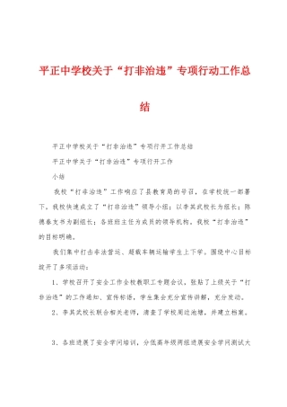 平正中学校关于“打非治违”专项行动工作总结