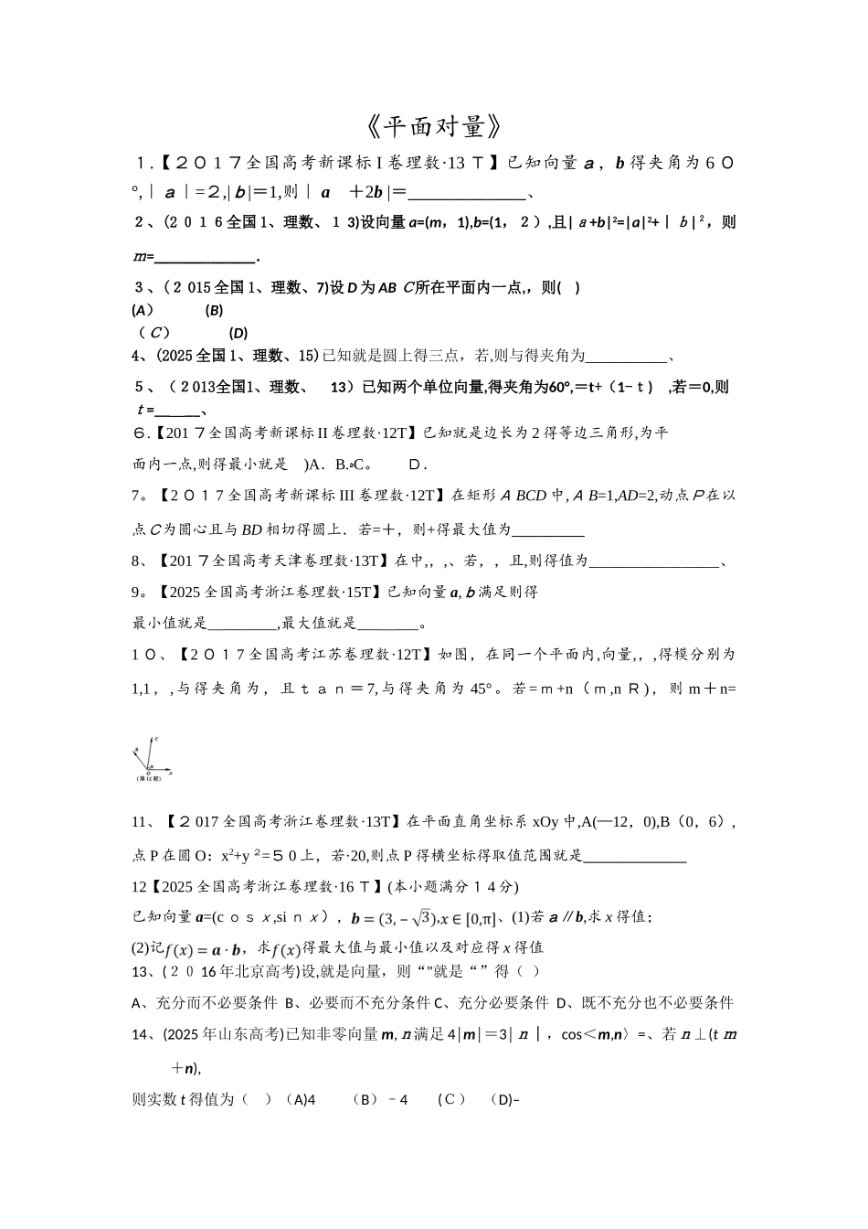 平面向量高考题选及答案_第1页