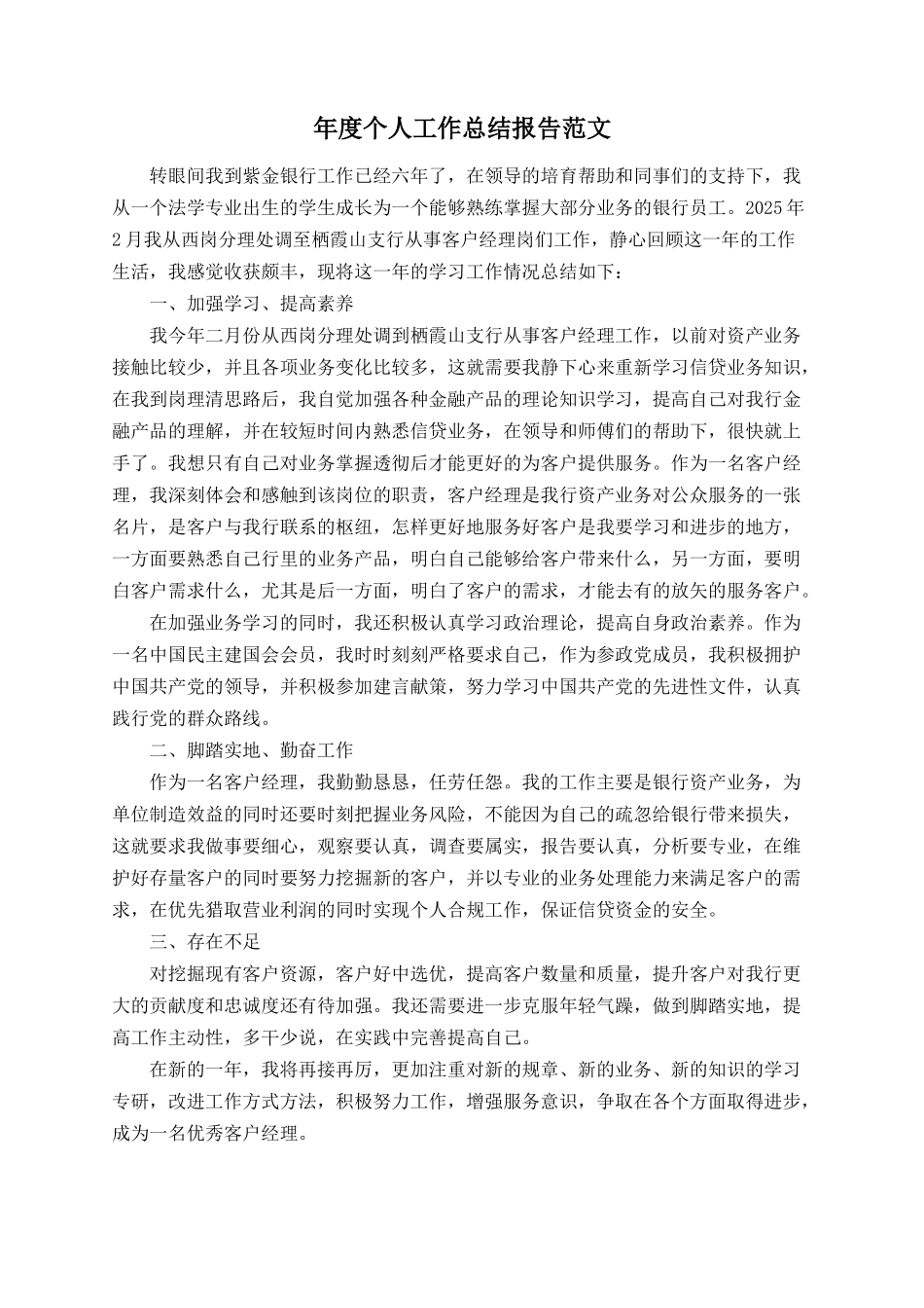 年度个人工作总结报告范文_第1页