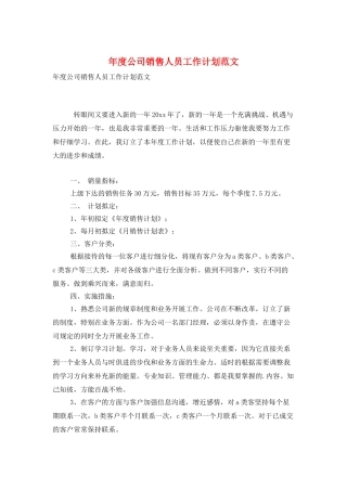 年度公司销售人员工作计划范文