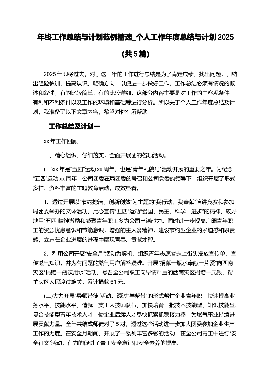 年终工作总结与计划范例精选-个人工作年度总结与计划2025_第1页