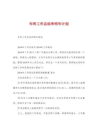 年终工作总结和明年计划