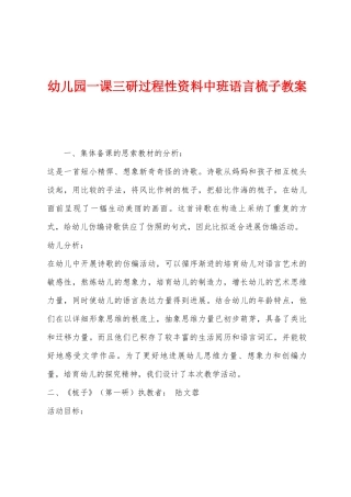 幼儿园一课三研过程性资料中班语言梳子教案