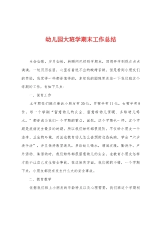 幼儿园大班学期末工作总结