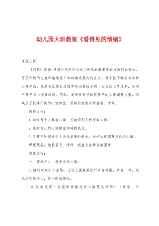 幼儿园大班教案《看得见的情绪》