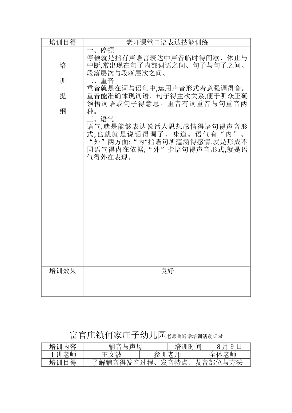 幼儿园教师普通话培训活动记录_第2页