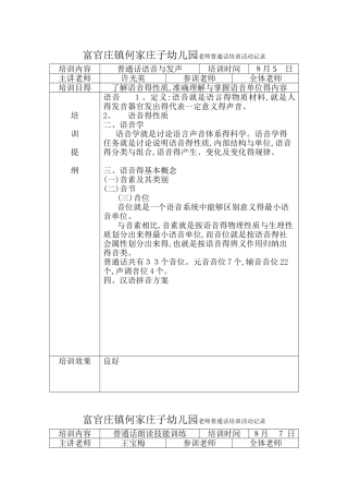 幼儿园教师普通话培训活动记录