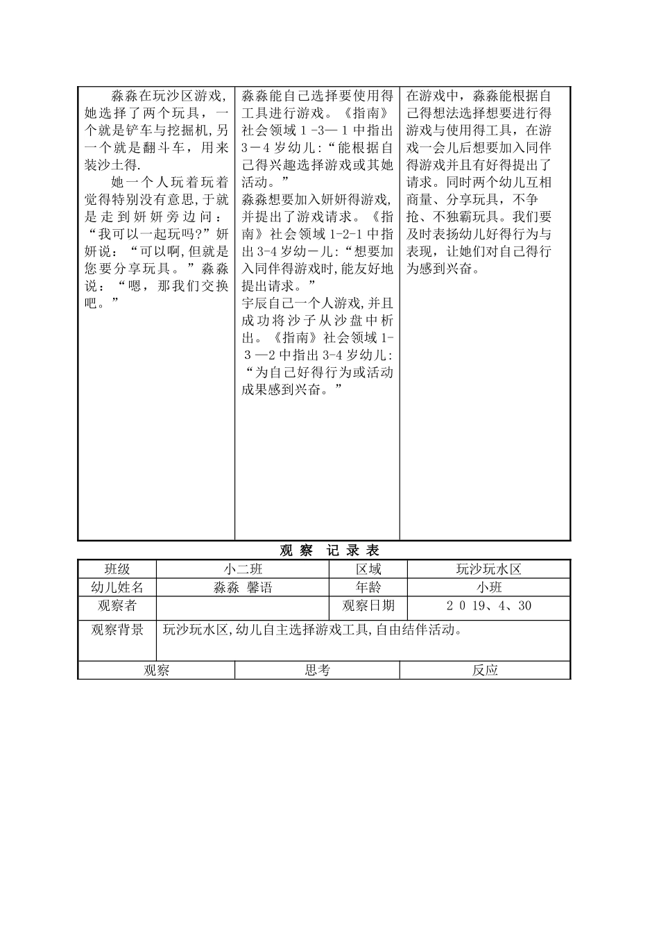 幼儿园玩沙玩水区观察记录表_第3页