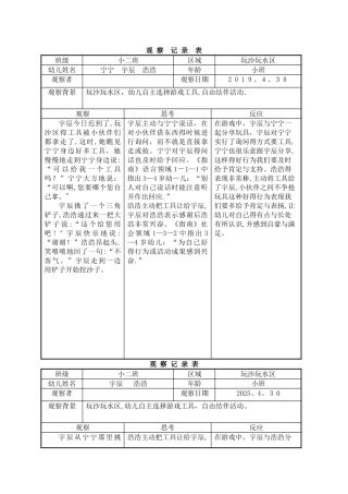 幼儿园玩沙玩水区观察记录表