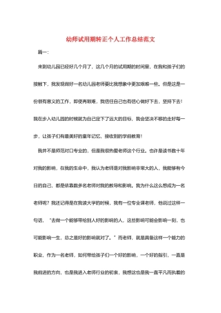 幼师试用期转正个人工作总结范文