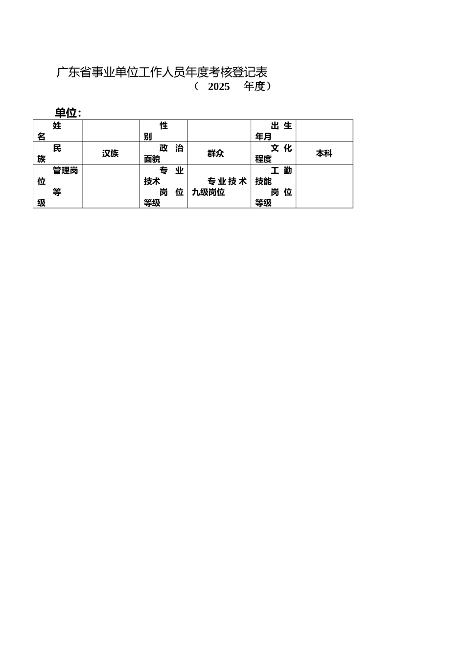 广东省事业单位工作人员年度考核登记表----副本_第1页