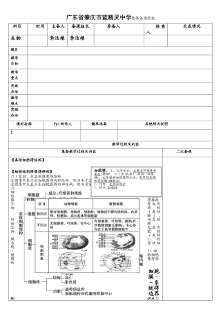 广东省肇庆市蓝精灵中学集体备课教案细胞的基本结构