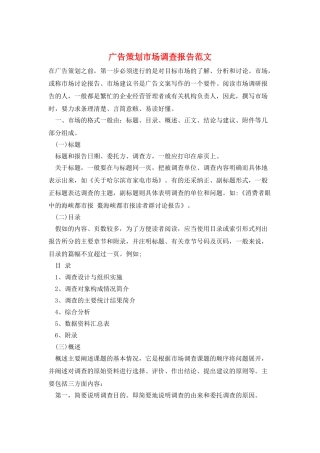 广告策划市场调查报告范文