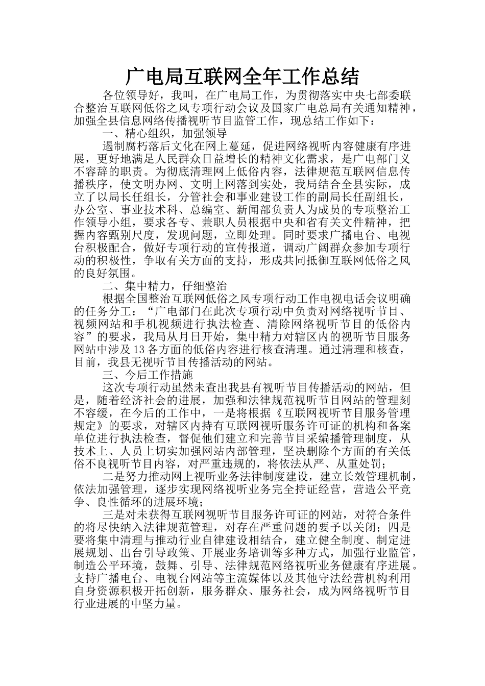 广电局互联网全年工作总结_第1页