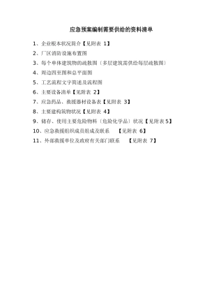 应急救援预案编制需要提供的资料清单