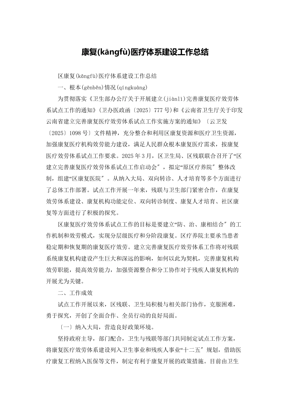 康复医疗体系建设工作总结_第1页