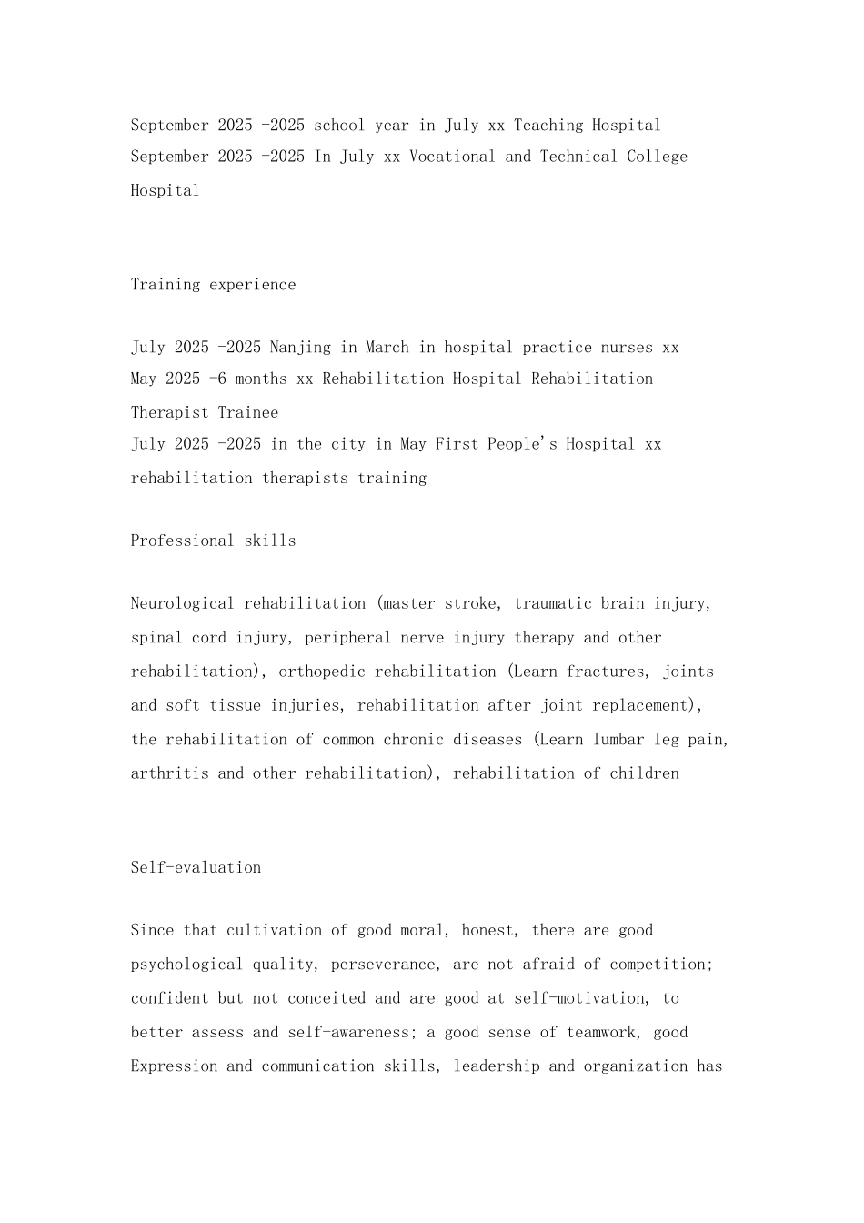 康复治疗技术英文简历写作_第2页