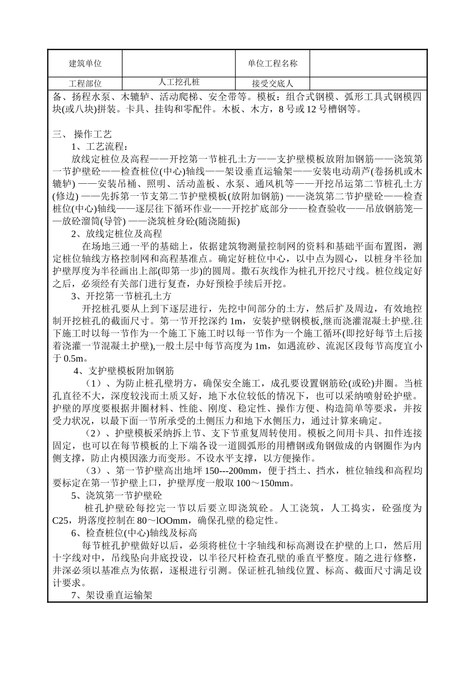 建筑安装工程人工挖孔桩技术交底_第2页