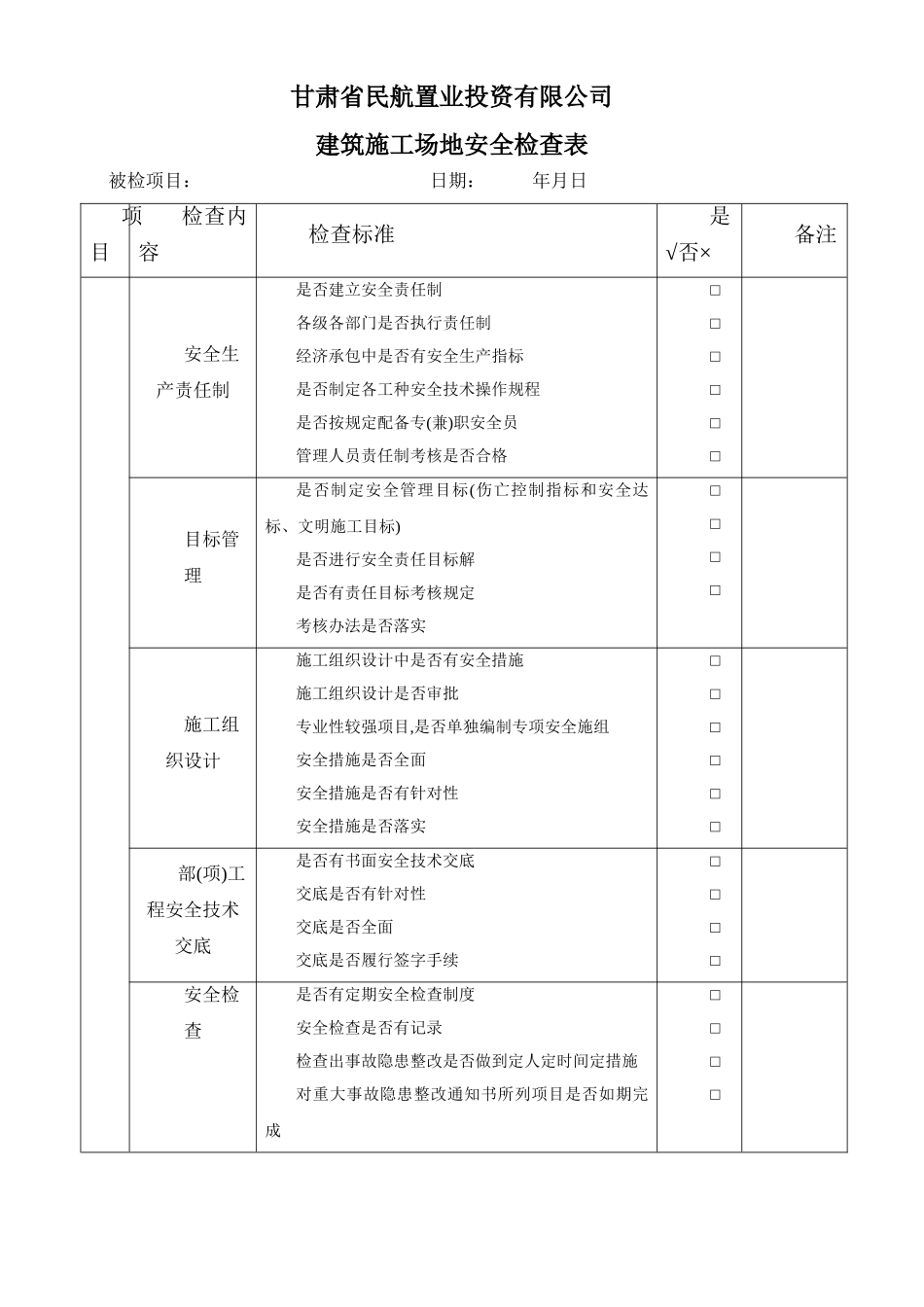 建筑施工现场安全检查表_第1页