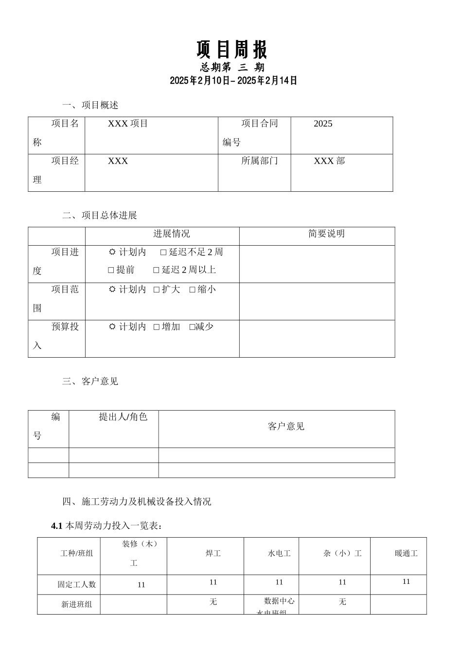 建筑智能化弱电工程施工周报范本-_第1页