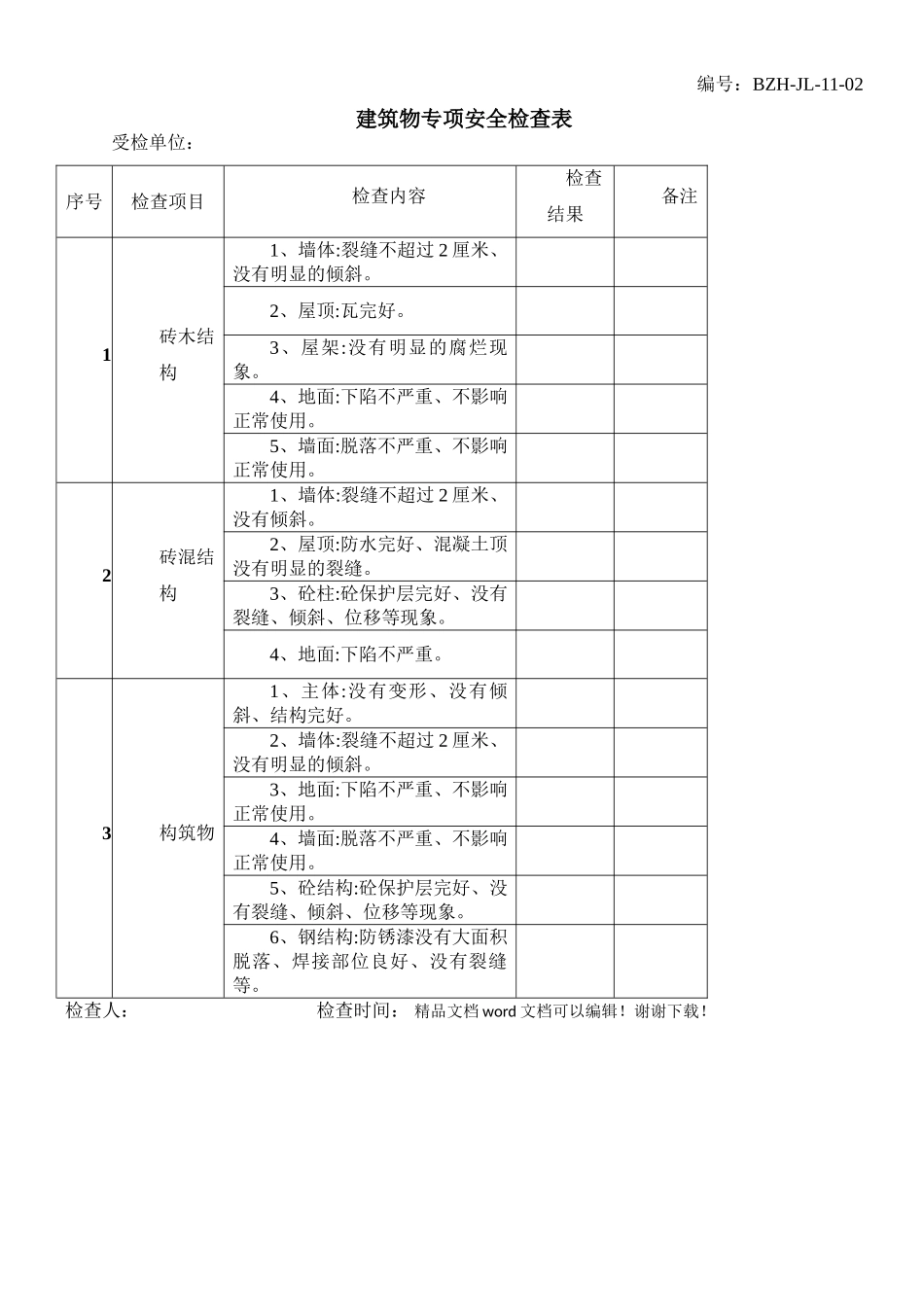 建筑物专项安全检查表_第1页