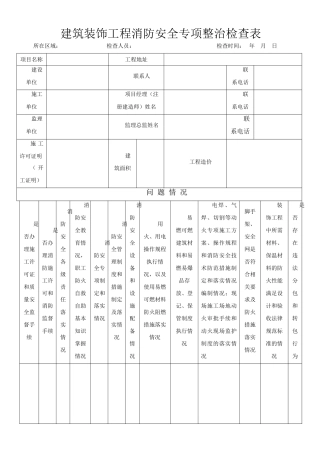 建筑装饰工程消防安全专项整治检查表