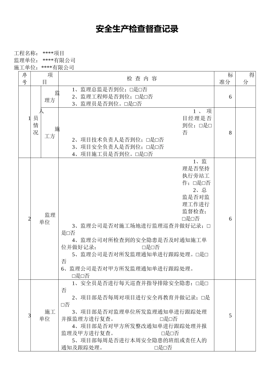 建设单位安全检查记录表_第1页