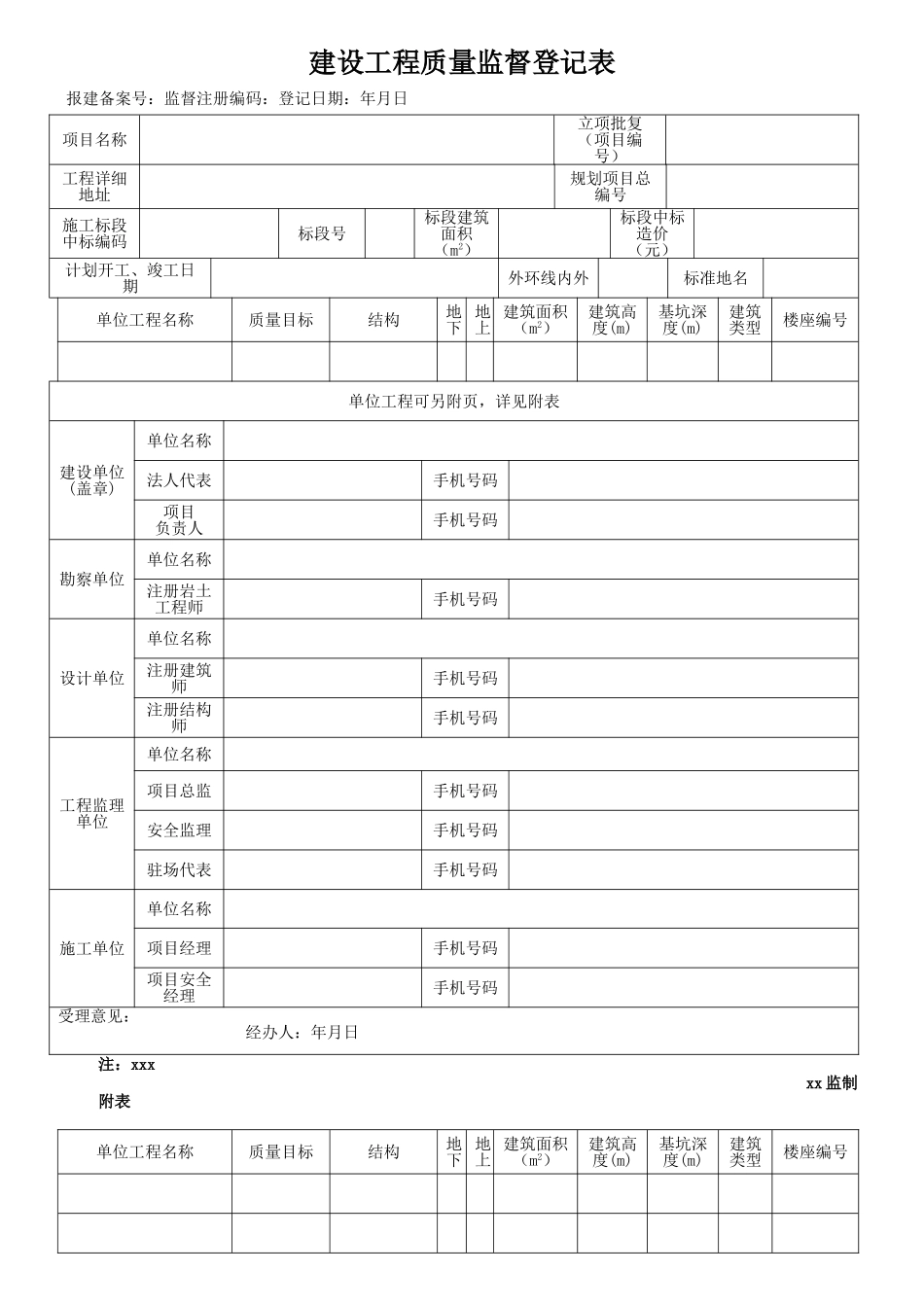 建设工程质量监督登记表（标准版）_第1页