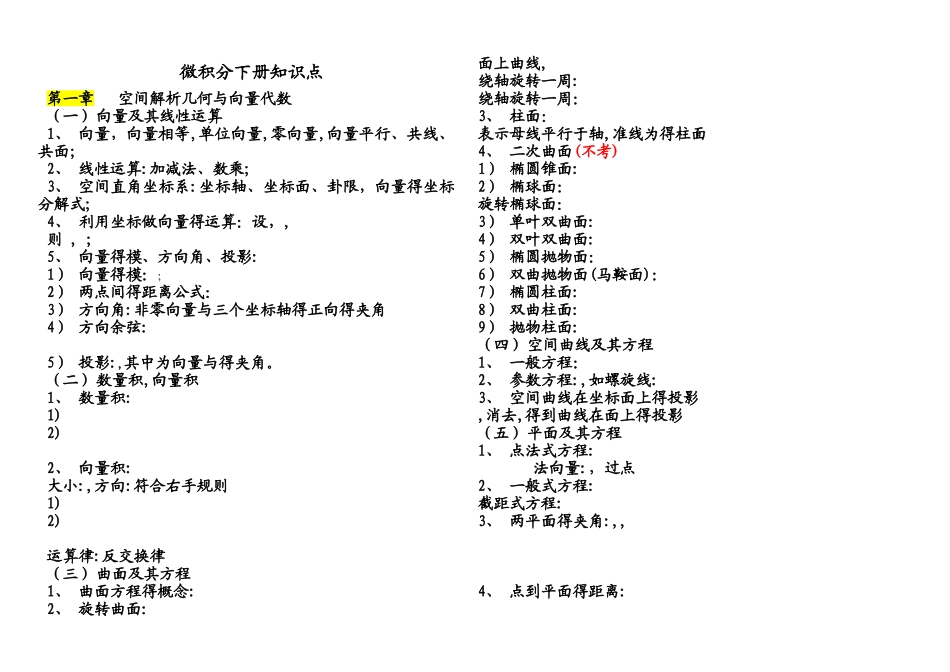 微积分下册知识点_第1页