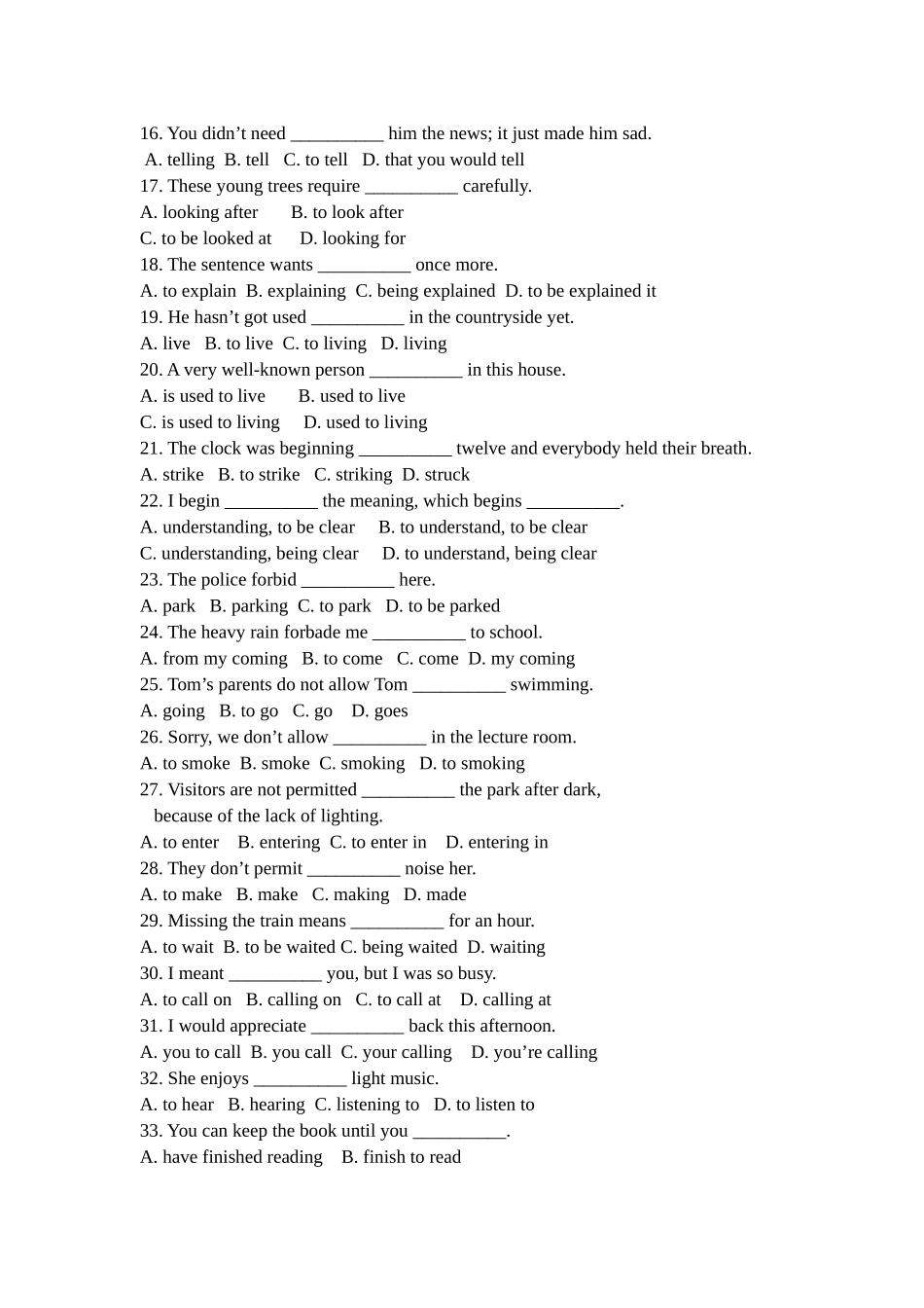 必修四Unit2动词ing形式作主语和宾语练习1_第2页
