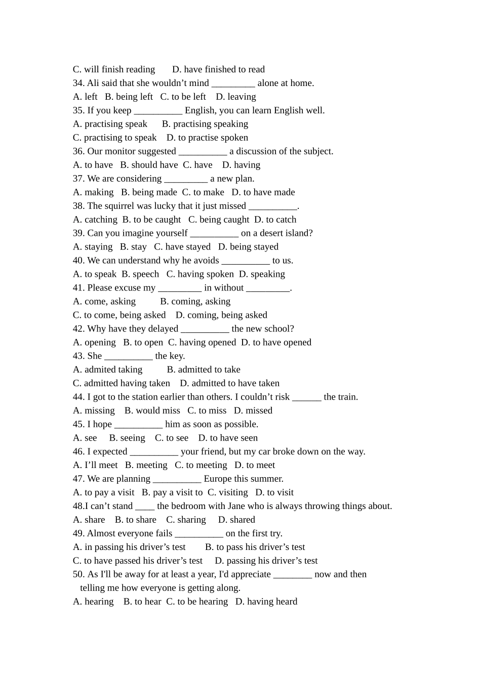 必修四Unit2动词ing形式作主语和宾语练习1_第3页