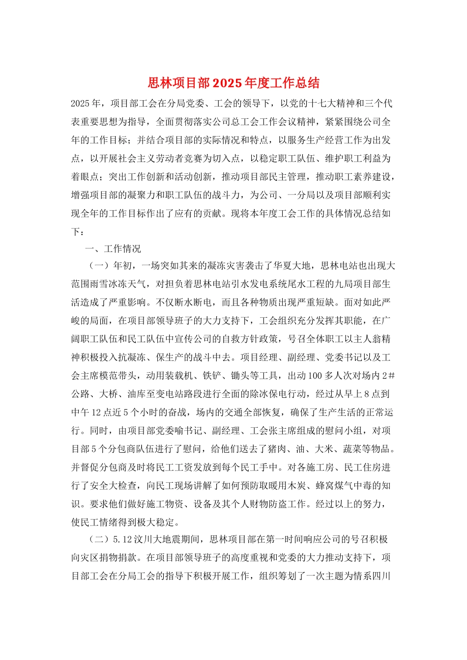 思林项目部2025年度工作总结_第1页