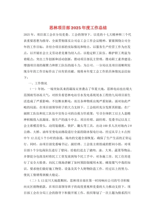 思林项目部2025年度工作总结