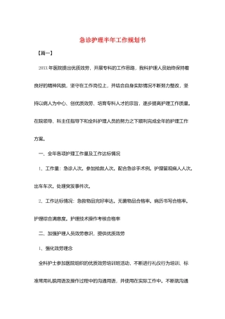急诊护理半年工作规划书