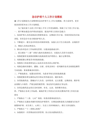 急诊护理个人工作计划模板