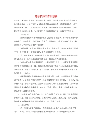 急诊护师工作计划表