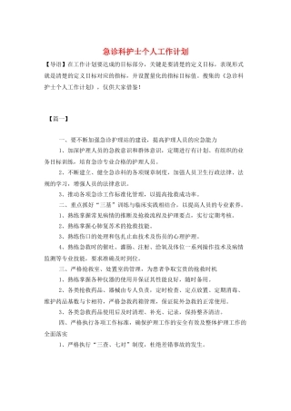 急诊科护士个人工作计划