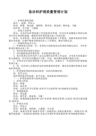 急诊科护理质量管理计划