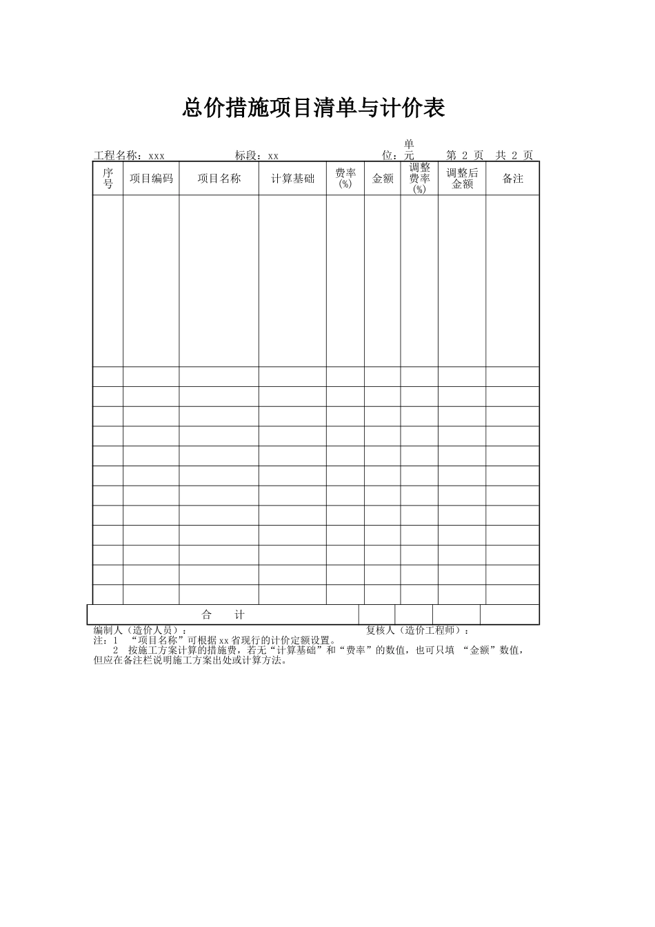总价措施项目清单与计价表(2)（正式版）_第1页