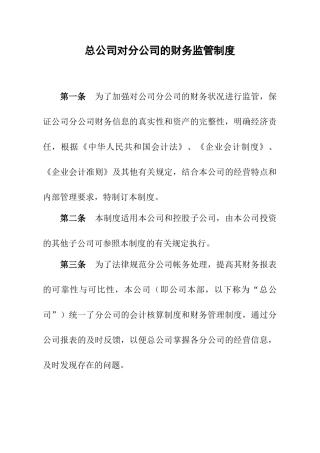 总公司对分公司的财务监管制度