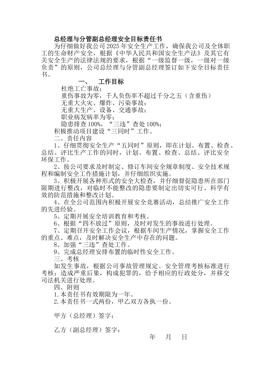 总经理与分管副总安全责任书_第1页