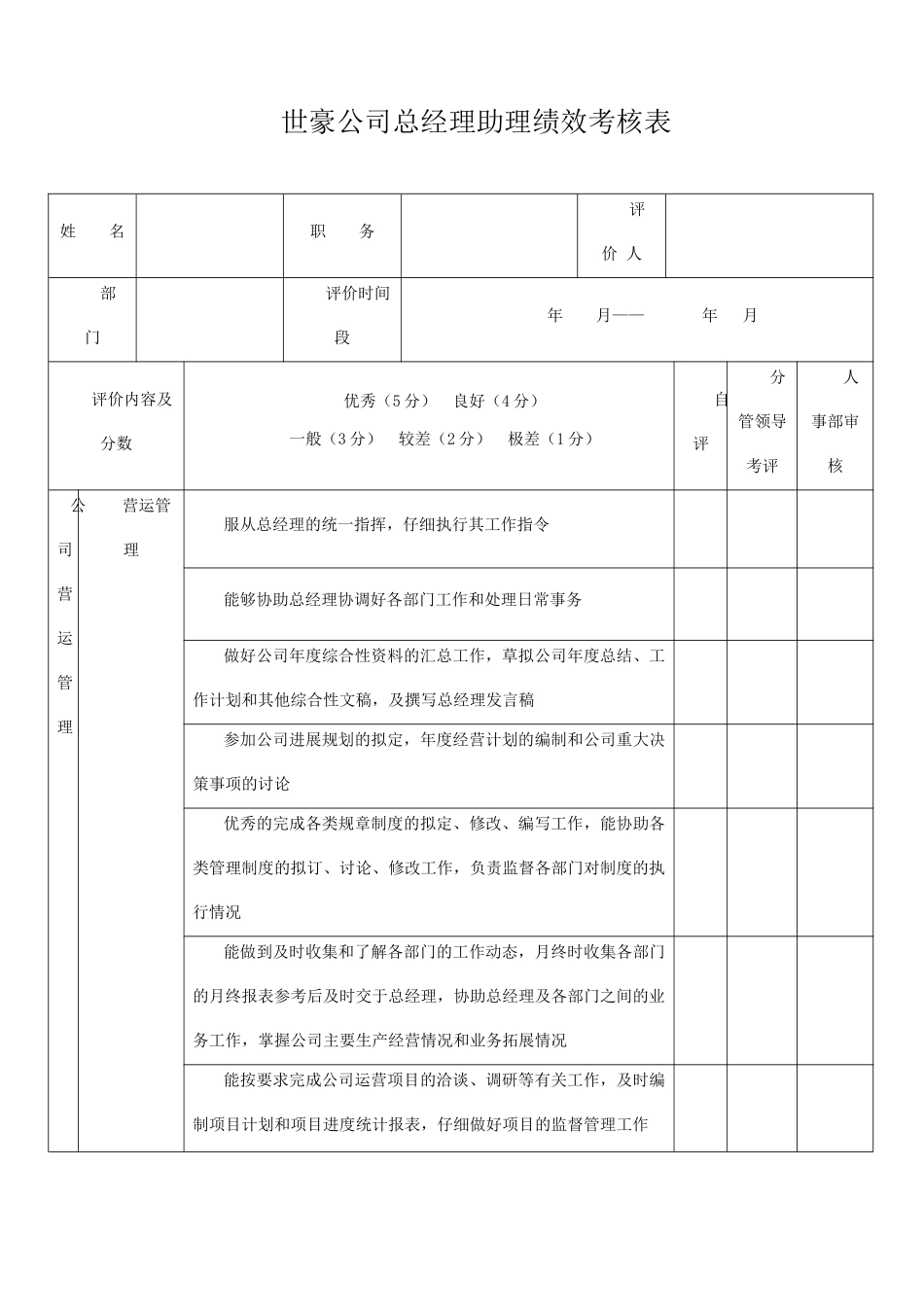 总经理助理绩效考核表33723_第1页